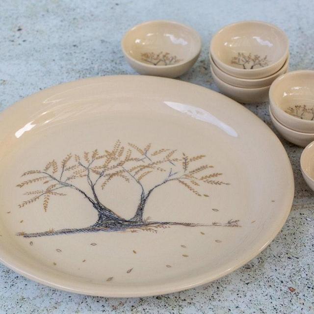 Tree of Life Shabbat Plate and Bowl Set