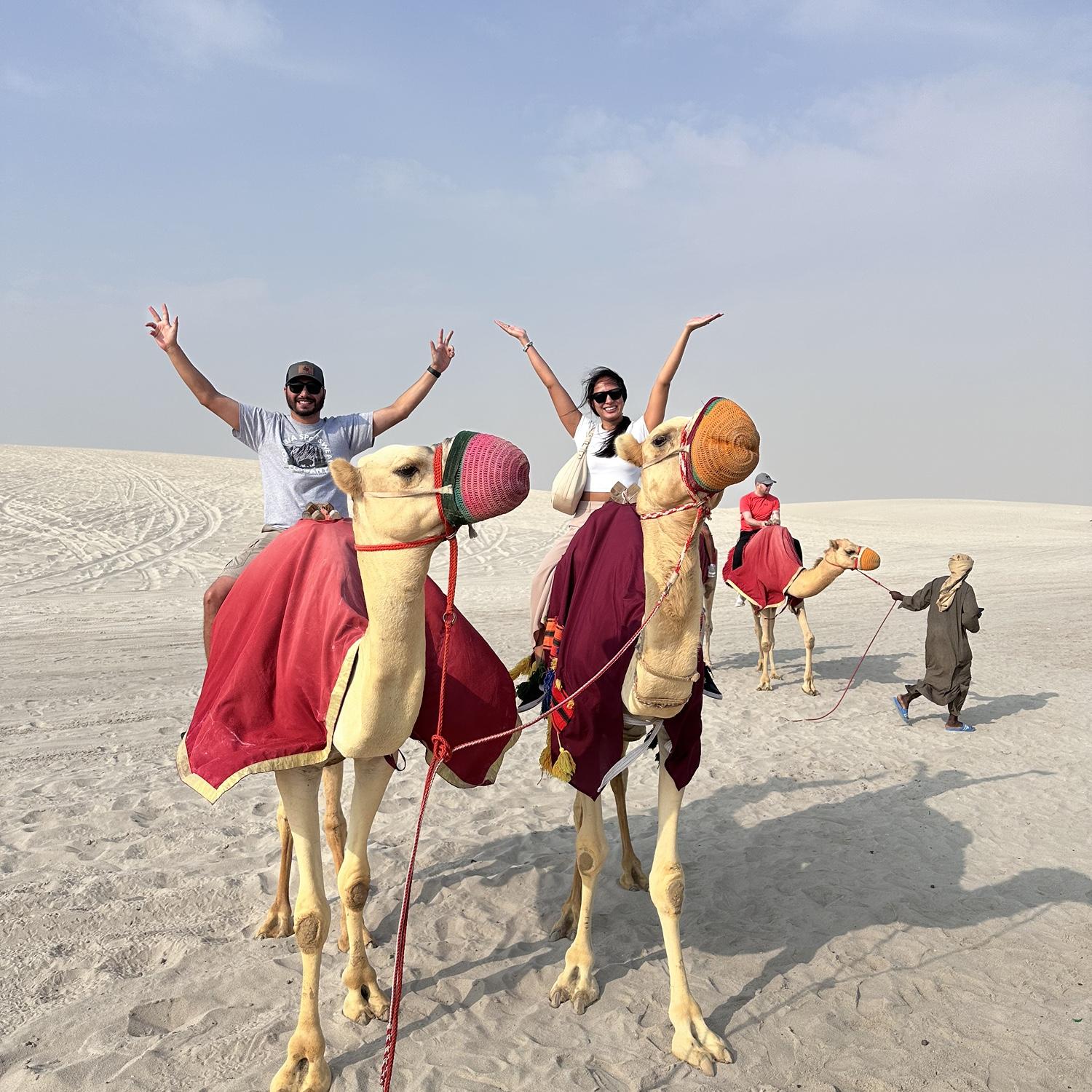 Riding camels in Doha, Qatar
