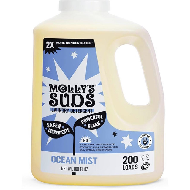Molly's Suds Liquid Laundry Detergent | Clean Laundry Detergent Soap for Sensitive Skin | 2x Concentrated, High Efficiency (HE) (Ocean Mist - 200 Loads)