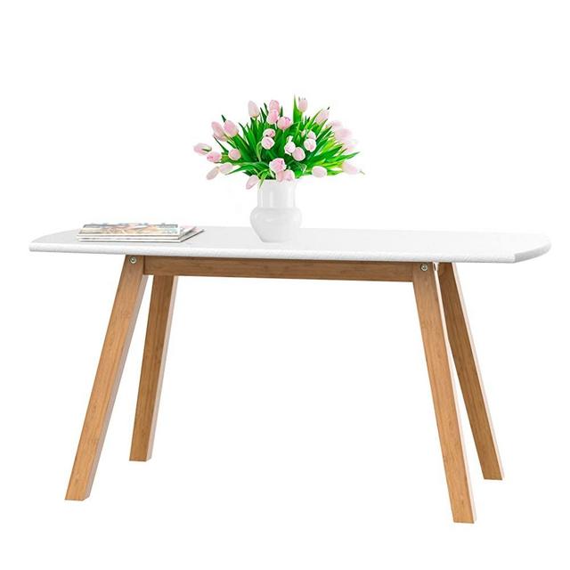 bonVIVO White Coffee Table Franz - Designer Coffee Tables for Living Room and End Table That can be Used as Side Table, Wooden Coffee Table with Bamboo Frame