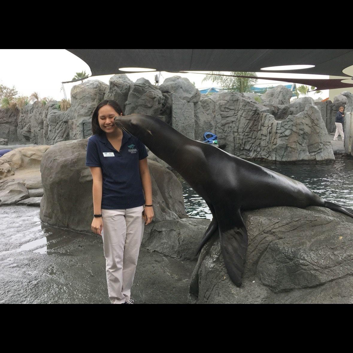 Day Captain Milla getting a sea lion kiss from Harpo.      March 2018
