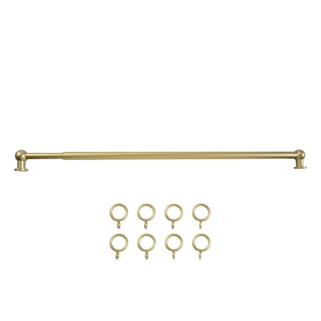 TWOPAGES 28" to 48" Gold Cafe Curtain Rod 1 Pack, Small Adjustable Rod Set with Rings for Windows Bedroom Kitchen Bathroom French Door