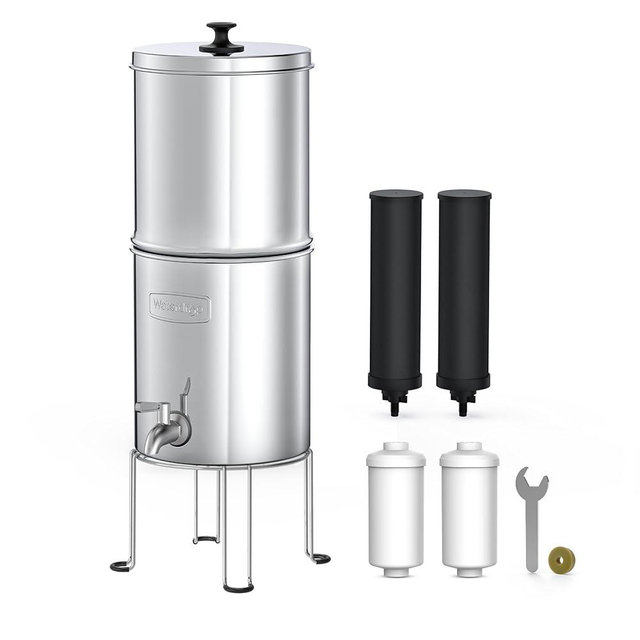 Waterdrop 1.5 Gallons Gravity-fed Water Filter System, NSF/ANSI 42&372 Standard, Stainless-Steel System with 4 Filters, Metal Spigot and Stand, Reduces Up to 99% Chlorine-King Tank Series