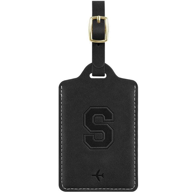 Luggage Tags for Suitcase Embossed Personalized Initial Letter S Travel Tags with 3 Replaceable Name Cards Leather Privacy Bag Tags Travel Essentials Backpack Tags for Women and Men, Black S