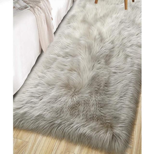 LOCHAS Ultra Soft Fluffy Rugs Faux Fur Sheepskin Area Rug for Bedroom Bedside Living Room Carpet Nursery Washable Floor Mat, 2x4 Feet Beige