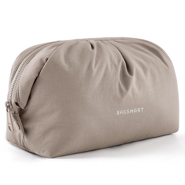 BAGSMART Makeup Bag Travel Makeup Bag, Cute Make Up Bag, Large Capacity Cosmetic Bags for Women, Wide-open Makeup Pouch Travel Essentials Toiletries Accessories Brushes (Camel)