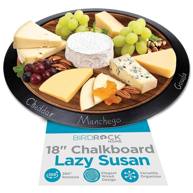 BIRDROCK HOME 18" Chalkboard Lazy Susan | Turntable Organizer for Kitchen, Pantry, Cabinet | Rotating Spice Rack & Storage | Spinning Table for Counter, Sink, Bathroom | Wood - Large