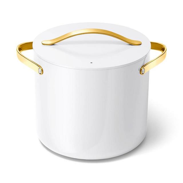Caraway Stock Pot - 12 Qt Ceramic Coated Pot With Lid - Fee From Forever Chemicals - Large Pot for Bigger Batches - White