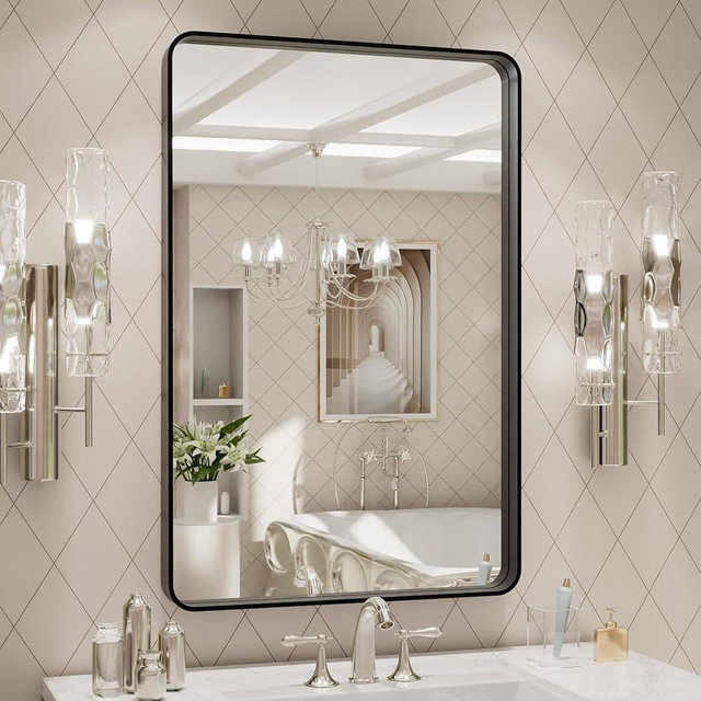 LOAAO 20X28 Inch Black Metal Framed Bathroom Mirror for Wall, Matte Black Bathroom Vanity Mirror Farmhouse, Anti-Rust, Hangs Horizontally or Vertically