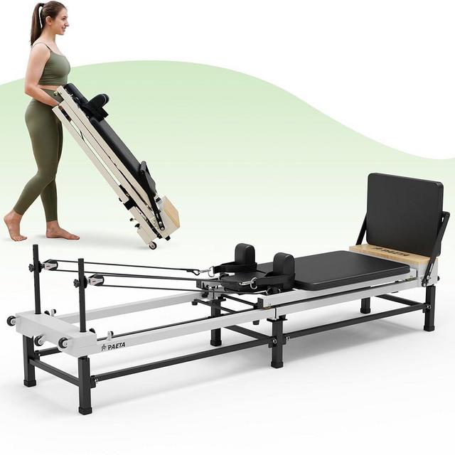 PAETA Pilates Reformer, 91" Foldable Reformer Pilates Machine with Adjustable Reformer Heights, Pilates Equipment with Piano Wire Spings and Jump Boards