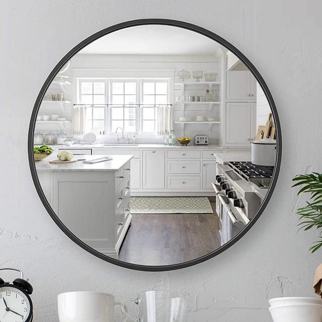 Kinger Home Black Circle Wall Mirror 24 inch Round Wall Mirror for Entryways, Washrooms, and Living Rooms