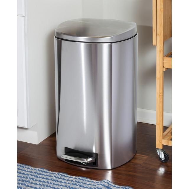 Honey Can Do 50-Liter Square Stainless Steel Step Trash Can with Soft-Close Lid