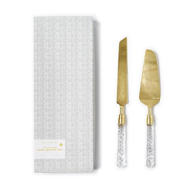 Two's Company Crystal Clear 2 Piece Cake Server Set in Gift Box, Stainless Steel, Gift Box Measures 15.25-inches Height, 54758