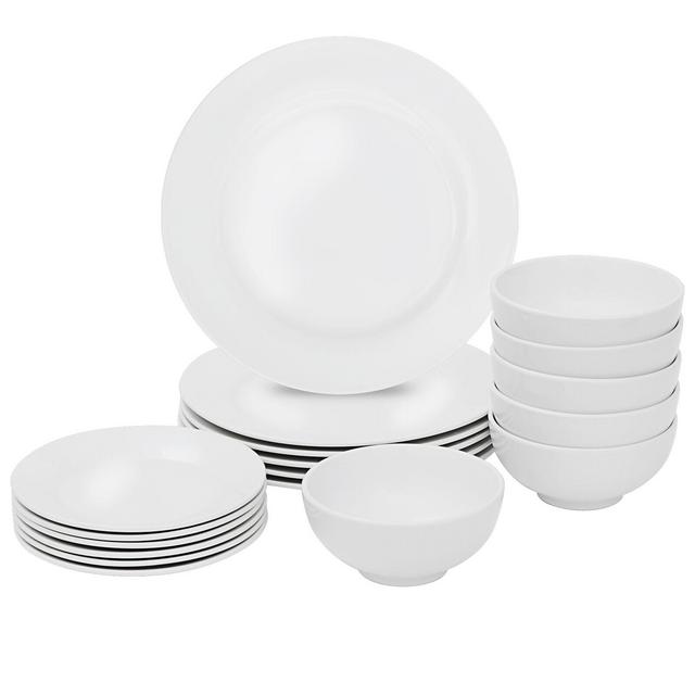 ZenStyle 18-Piece High Quality Kitchen Dinnerware Set White Porcelain Include 6PCS Bowls and 12PCS Dishes