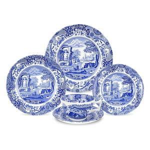 Spode Blue Italian 5-Piece Place Setting | Dinner Plate, Salad Plate, Bread & Butter Plate, Teacup and Saucer | Dishwasher Safe | Made in England from Fine Earthenware