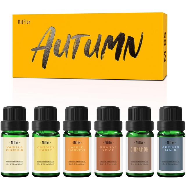 Autumn Fragrance Oils, MitFlor Premium Scented Oils, Essential Oils for Diffuser, Candle Soap Making Scents, Fall Aromatherapy Oil Gift Set, Cinnamon, Orange Spice, Vanilla Pumpkin and More