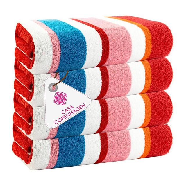 CASA COPENHAGEN Bora Bora Beach Towels Designed in Denmark Rough and Tough, Quick Dry, for Pool, Bath & Shower 30x60 inches 4 Pieces Cotton Beach Bath Towels Set - Pink