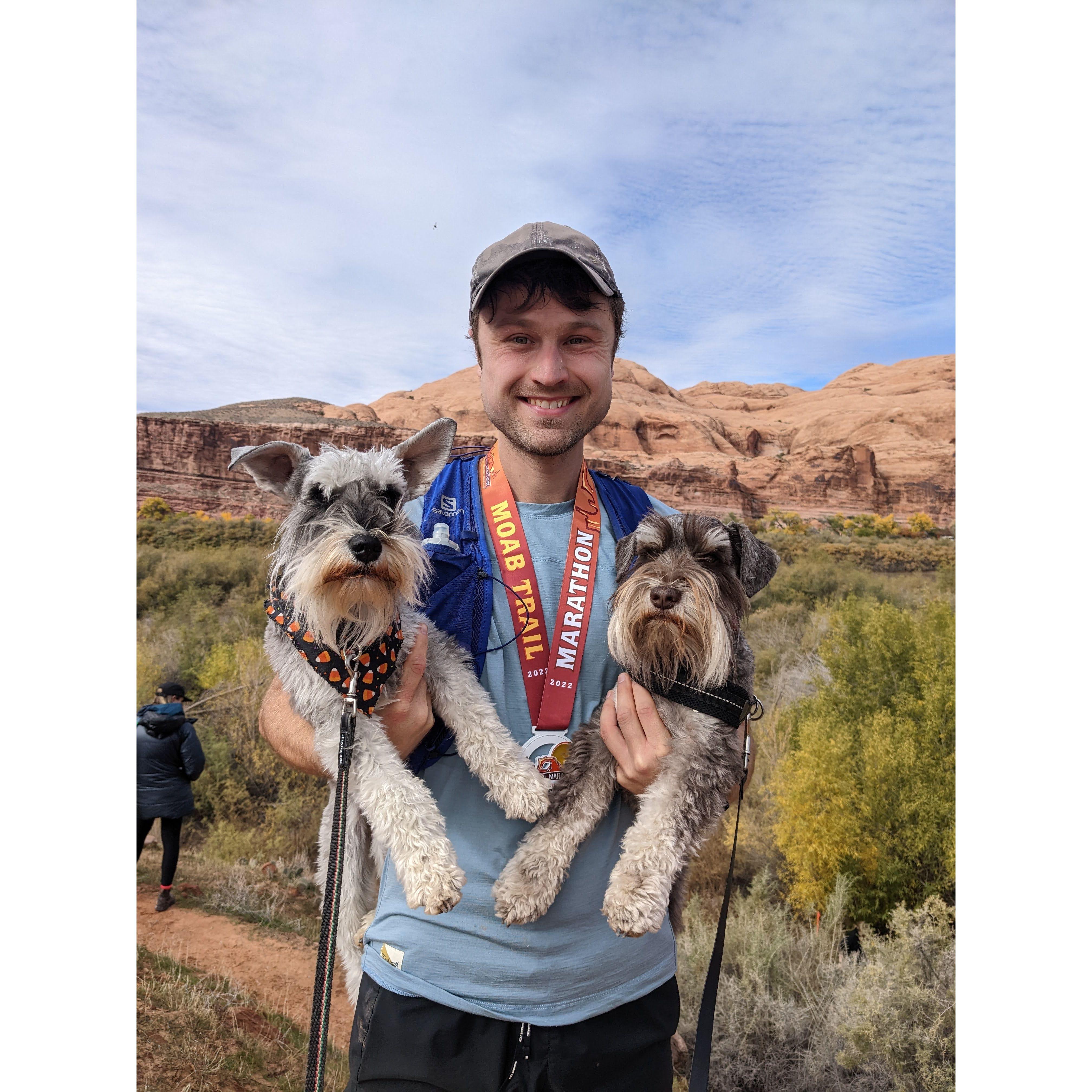 Sean after running the Moab Trail Marathon, his second marathon of 2022