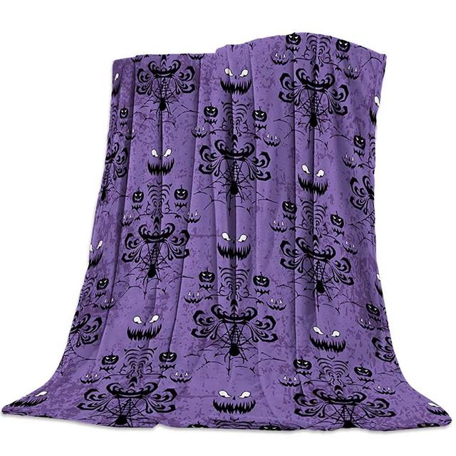 Funy Decor Halloween Super Soft Throw Blankets Warm Cozy Flannel Bed Haunted Mansion Grinning Ghosts Design Blanket Decorative for Home Sofa Couch Chair Living Bedroom,60x80 Purple Black