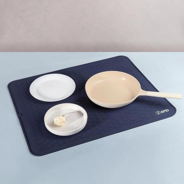 Extra Large 30 x 24 Inch Silicone Dish Drying Mat for Dish Drying Rack, Easy Clean Silicone Drying Mat for Kitchen Counter, Non-Slip Dish Drain Mat , Heat Resistant Silicone Dish Mat, Navy Blue, SAPID
