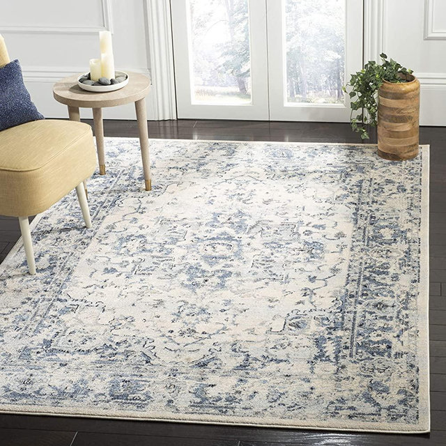 SAFAVIEH Charleston Collection CHL411A Oriental Distressed Non-Shedding Living Room Bedroom Dining Home Office Area Rug, 8' x 10', Ivory / Navy