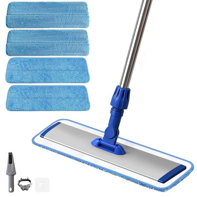 17.7" Microfiber Mop for Floor Cleaning, 59in Long Adjustable Stainless Steel Handle, 360° Rotating Large Flat Mops, 4 Washable Pads for Dry & Wet Cleaning for Hardwood, Vinyl, Laminate, Tile Cleaning