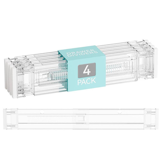 Yieach 4 Pack 3.2 Inch Shallow Acrylic Drawer Dividers for Clothes -Expandable from 15-21''- Adjustable Drawer Dividers for Baby Clothing,Sock,Underwear,Clear in Drawer Separators for Dresser,Kitchen