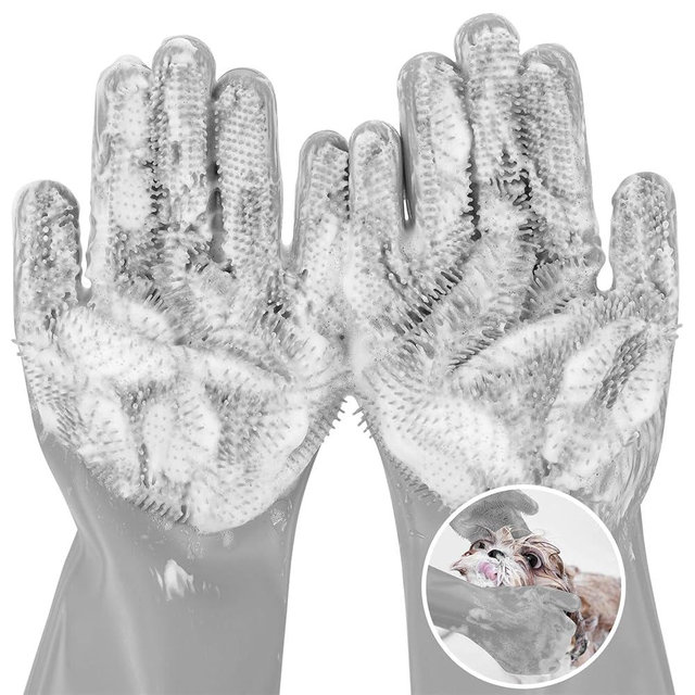Pecute Pet Grooming Gloves: Heat-Resistant Silicone Gloves with High-Density Teeth for Enhanced Massaging and Bathing of Dogs and Cats