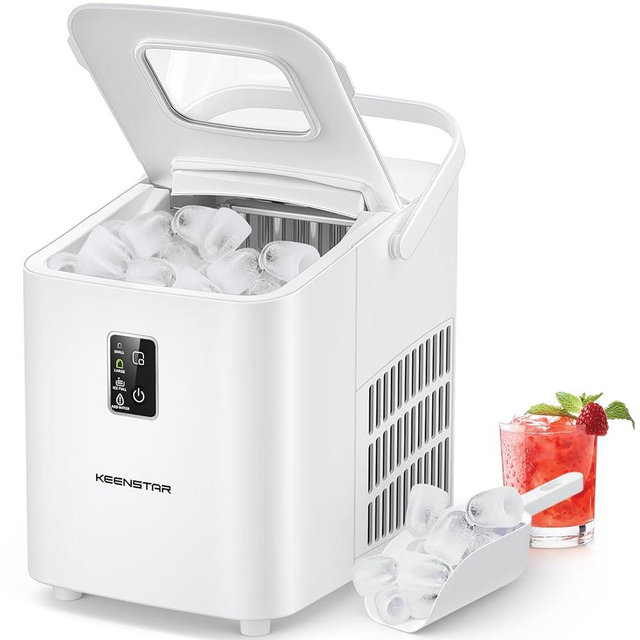 Ice Maker Countertop, Portable Ice Machine with Self-Cleaning, 26.5 lbs/24Hrs, 8 Ice Cubes in 6 Mins, Ice Basket and Scoop, Ideal for Home, Kitchen, Bar, Camping - White