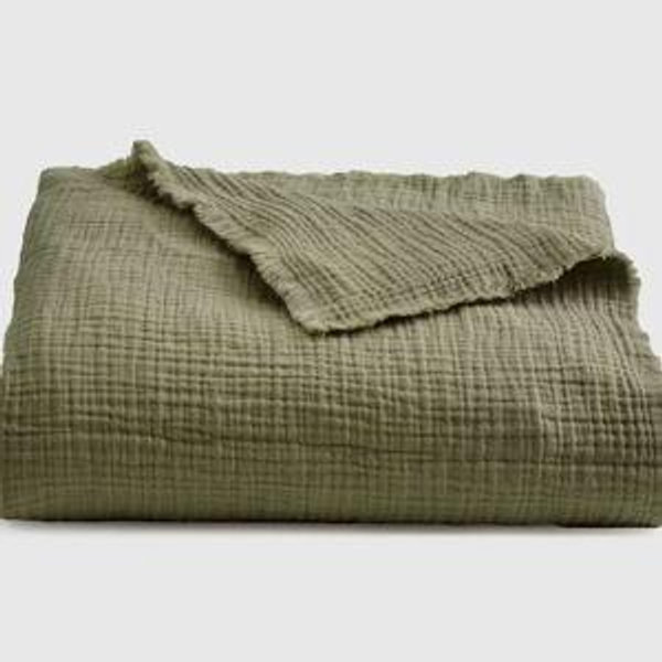 Olive Organic Airy Gauze Throw