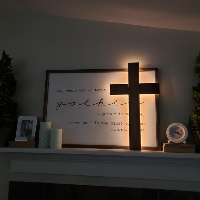 LED Backlit Wooden Wall Cross - Remote Controlled - 27" Handcrafted Pine