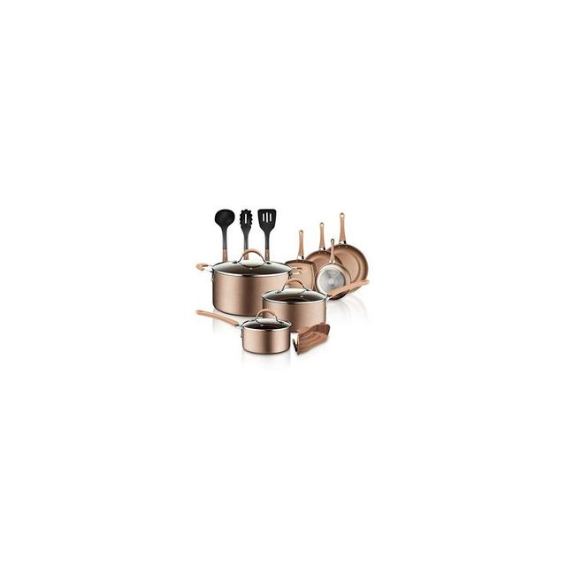 NutriChef NCCW14S 14-Piece Kitchenware Pots and Pans Set - Brown