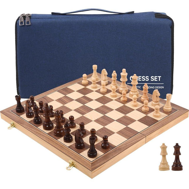 Wooden Chess Set 15 Inch - Classic Handcrafted Game Board for Adults with Extra Queen Pieces and Storage Box - Ideal for Home and Travel -Magnetic (Stanton Piece)