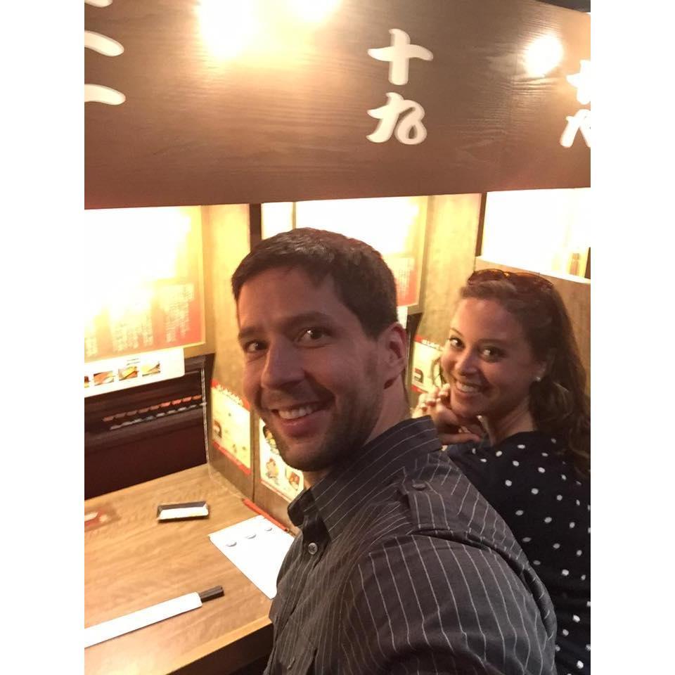 Right before one of our first bowls of Ramen together in Japan.