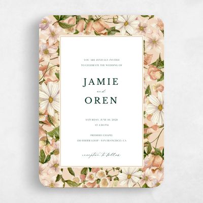 Beige Rounded Wedding Invitation - Foxglove Portrait