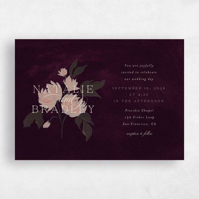 Plum, Purple Wedding Invitation - Brocard Landscape