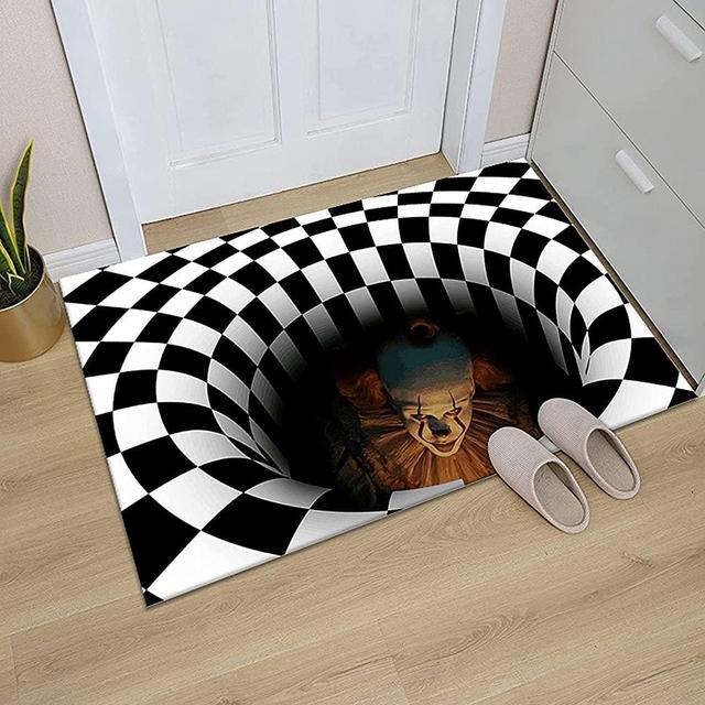 YAOSH Floor mat,Rubber mats for Floor,Floor mats for Home,Rubber Floor mats,3D Visual Optical Floor Mat Black White Plaid Round Rugs Vortex Optical Illusion Rug