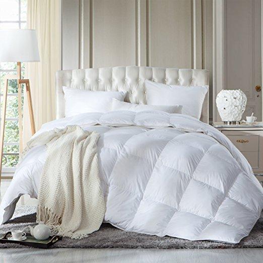 LUXURIOUS KING / CALIFORNIA KING Size Siberian GOOSE DOWN Comforter, 1200 Thread Count 100% Egyptian Cotton 750FP, 70 oz, 1200TC, White Solid