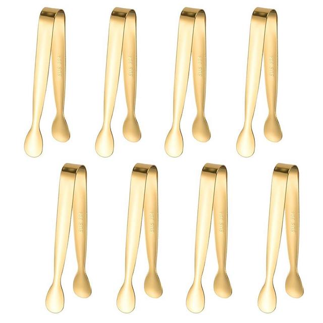 8PCS Gold Mini Metal Tongs, 4.3" Stainless Steel Tiny Tongs, Small Kitchen Tongs for Serving Food, Ice, Sugar Cube, Salad, Toaster, Desserts