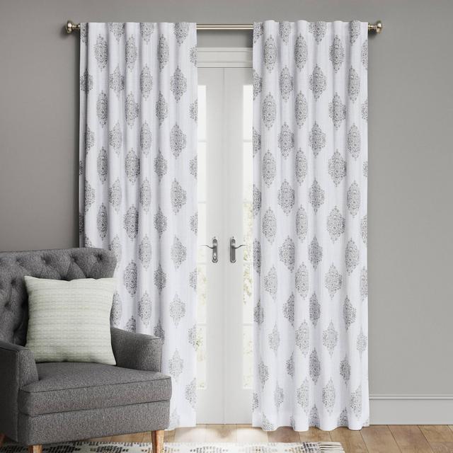 108"x50" Medallion Blackout Window Curtain Panel White/Classic Gray - Threshold™