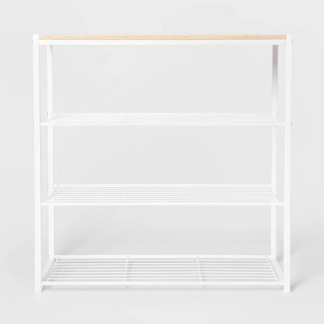 4 Tier Shoe Rack Natural Oak Wood Grain Top Silver - Threshold™