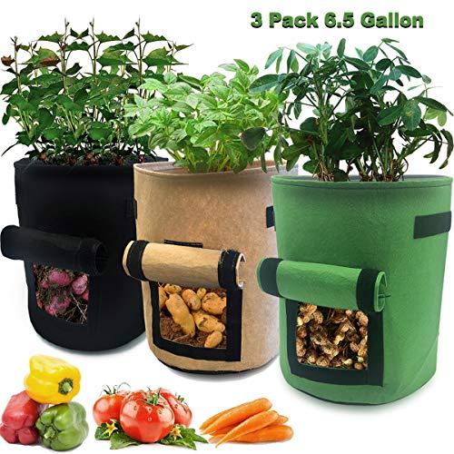 3 Pcs 6.5 Gallon Garden Boxes, Easy to Harvest, Planter Pot with Flap and Handles, Garden Planting Grow Bags for Potato Tomato and Other Vegetables, Breathable Nonwoven Fabric Cloth.