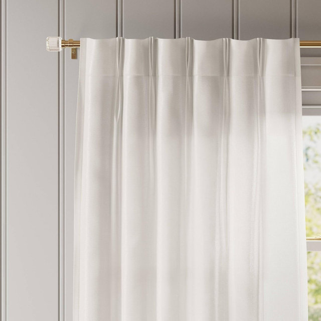 34"x84" Light Filtering Pebbled Satin Curtain Panel Ivory - Threshold™