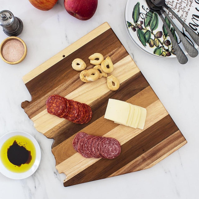 Rock & Branch Shiplap Series Arizona State Shaped Wood Cutting Board and Charcuterie Serving Platter, Includes Hang Tie for Wall Display