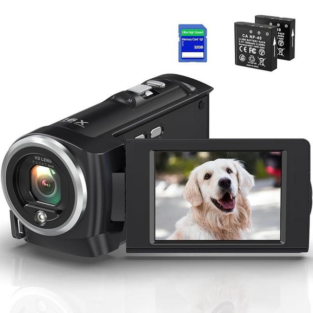 GOGERLY Video Camera Camcorder 2.7K QHD 50MP YouTube Vlogging Camera 16X Digital Zoom Webcam 270 Degree Rotation Screen Camcorders with 32G SD Card and 2 Batteries Recording While Charging