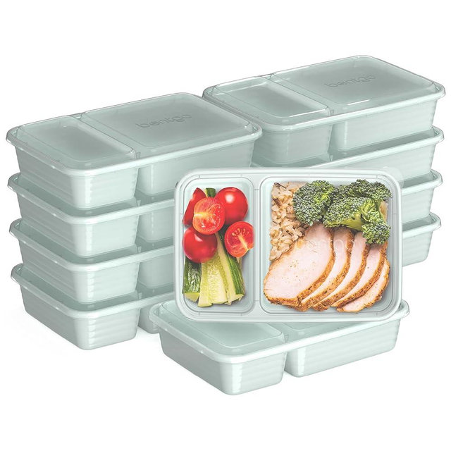 Bentgo 20-Piece Lightweight, Durable, Reusable BPA-Free 2-Compartment Containers - Microwave, Freezer, Dishwasher Safe - Mint