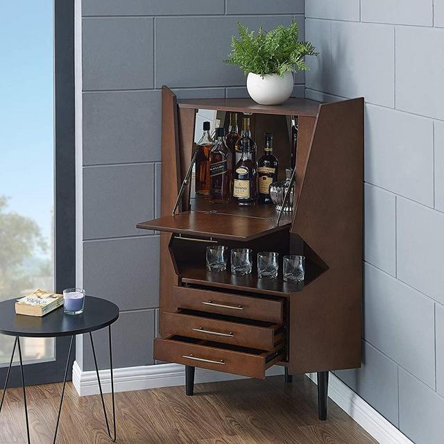 SEI FURNITURE Larson Corner Storage Bar Cabinet, brown.