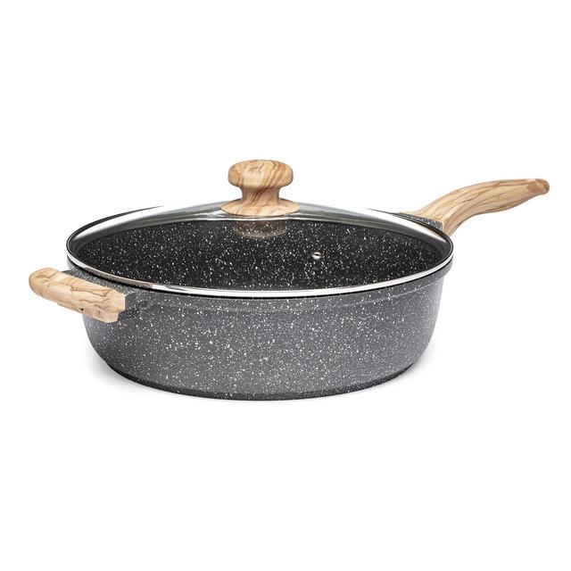 The Pioneer Woman Prairie Signature 6 Quart Cast Aluminum Jumbo Saute Pan, Charcoal Speckle