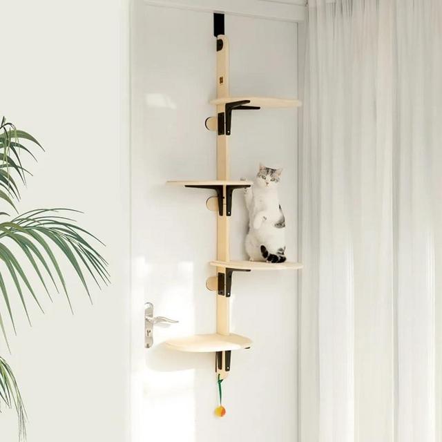 MEWOOFUN 4-Levels Versatile Over The Door Cat Climber Door Mounted Cat Climber Tree Tower with Carpeted Plank Ball Toy for Indoor Cats (Door Mounted-65.4" H X 25.4" L X 11.8”W)