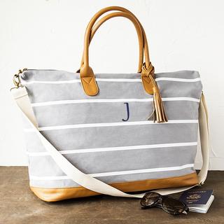 Personalized Grey Striped Oversized Weekender Tote Bag